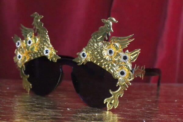 7150 Baroque Gold Asian Peacock Embellished Sunglasses - Image 8