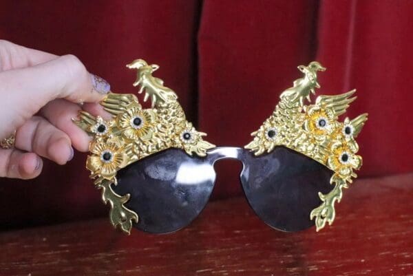 7150 Baroque Gold Asian Peacock Embellished Sunglasses - Image 9
