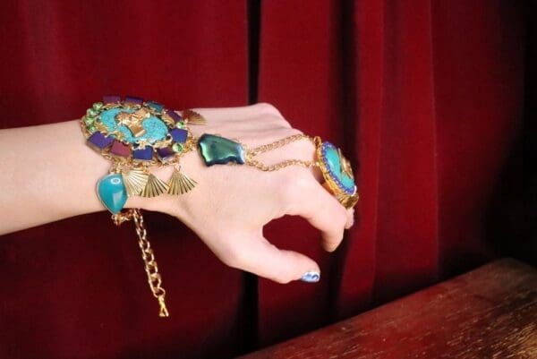 7216 Egyptian Revival Genuine Turquoise Slave Adjustable Bracelet - Image 3