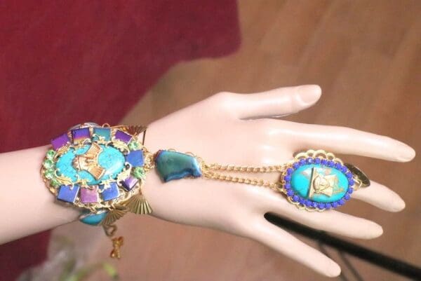 7216 Egyptian Revival Genuine Turquoise Slave Adjustable Bracelet - Image 7