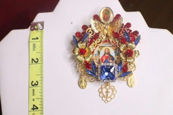7234 Jesus Church Red Rhinestones Butterfly Cameo Massive Brooch - Image 9
