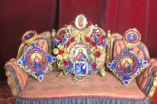 7234 Jesus Church Red Rhinestones Butterfly Cameo Massive Brooch - Image 4