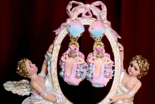 SOLD! 7315 Baroque Coral Reef Mermaid Lady Nautical Earrings - Image 8