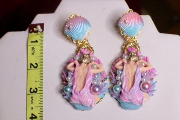 SOLD! 7315 Baroque Coral Reef Mermaid Lady Nautical Earrings - Image 9