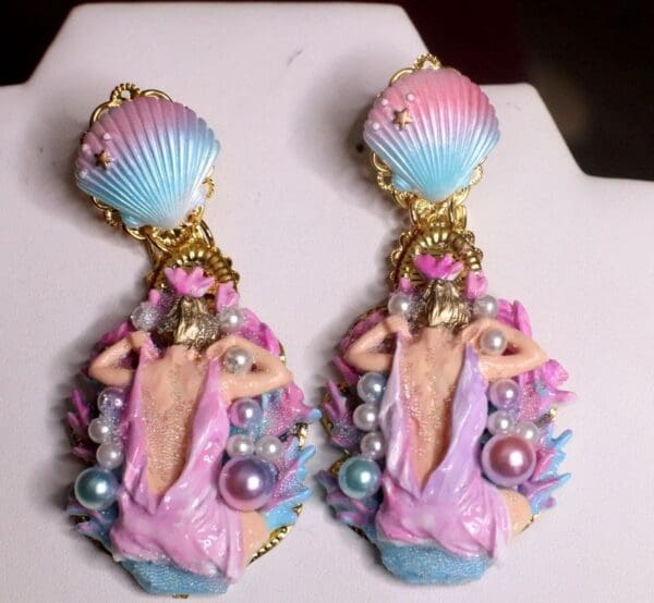 SOLD! 7315 Baroque Coral Reef Mermaid Lady Nautical Earrings - Image 2