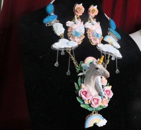 SOLD! 7350 Art Jewelry Vivid Unicorn Rainbow Genuine Solar Quartz Hand Painted Necklace - Image 2