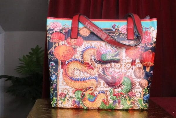 A bag with a dragon design on it