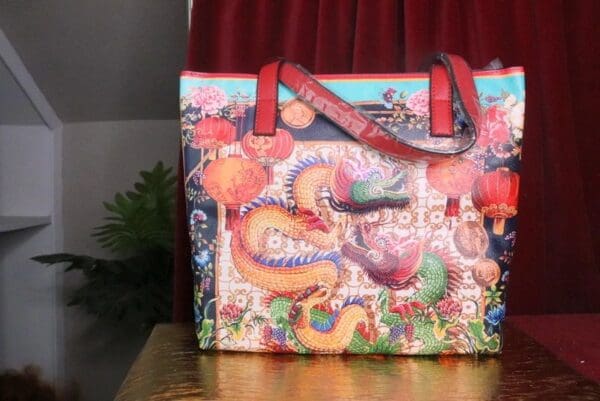 A bag with a dragon design on it