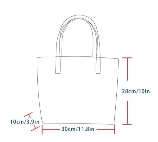 A white bag with measurements on it