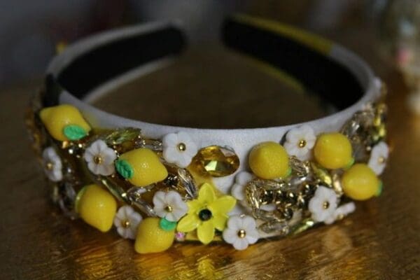 878 Lemon Stunning Enamel Flower Rhinestone Headband Hairwear - Image 3