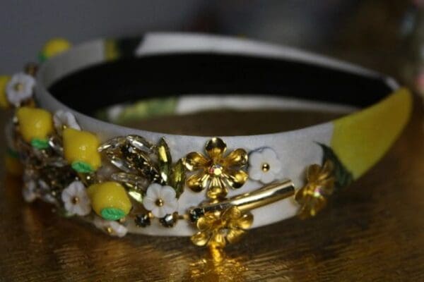 878 Lemon Stunning Enamel Flower Rhinestone Headband Hairwear - Image 4