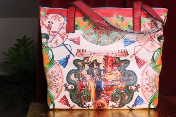 A bag with a picture of a woman and a man.
