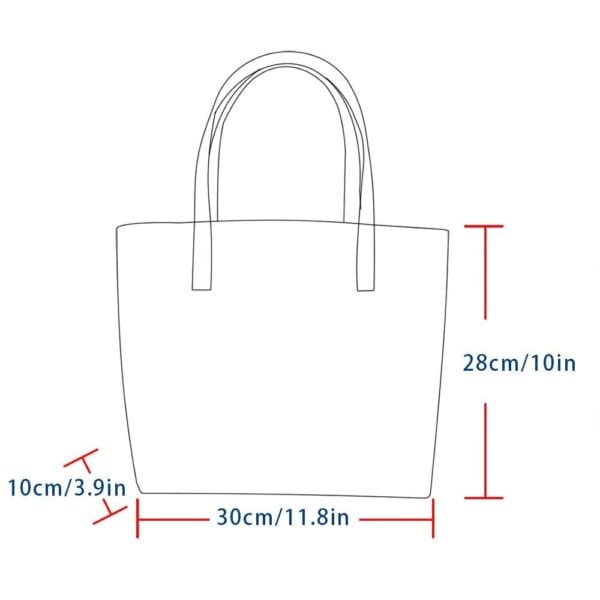 A drawing of a bag with measurements.