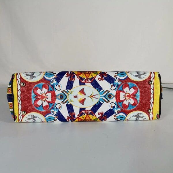 A colorful bag with a pattern on it