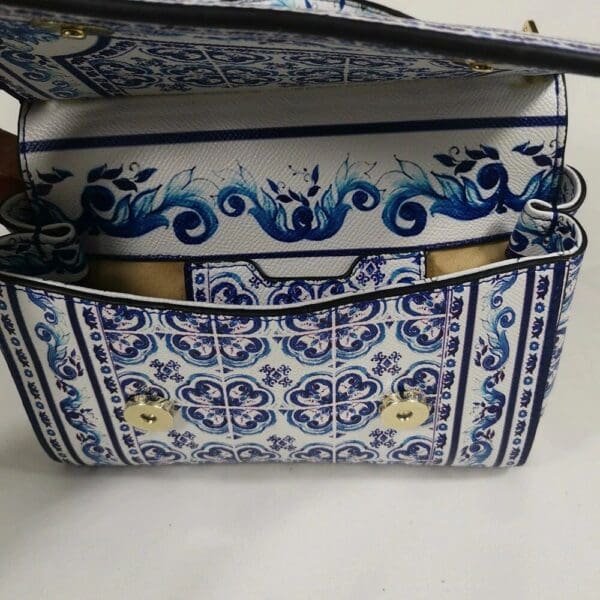 A close up of the inside of a purse