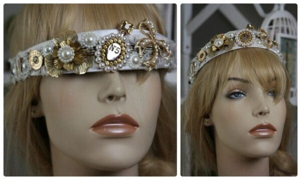 888 Madam Coco Twid Embellished Brooches Rhinestone White Headband