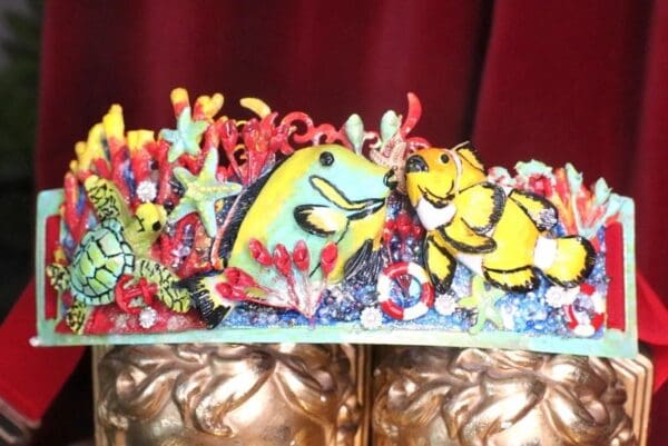 SOLD! 7548 Art Jewelry Nautical Hand Painted Fish Coral Reef Waist Belt Size S, L, M - Image 5