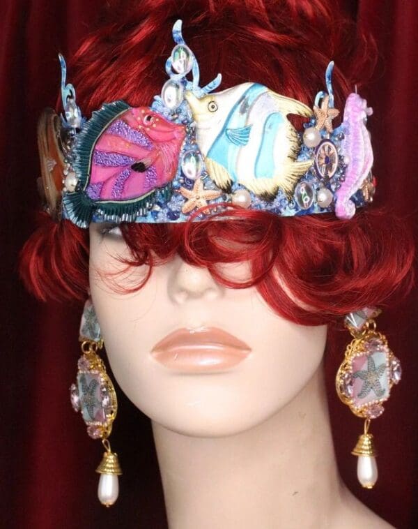 7549 Art Jewelry Marine Nautical Tropical Fish Coral Reef Hand Painted Crown - Image 8