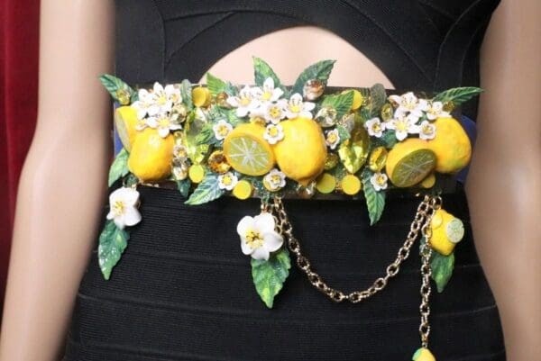 SOLD! 7554 Baroque Runway Sicilian Vivid Lemon Fruit Corset Waist Belt Size S, L, M