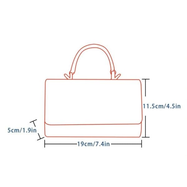A drawing of a bag with measurements.