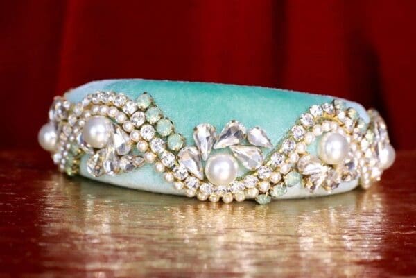 7678 Baroque Pale Aqua Pearl Rhinestones Elegant Headband