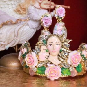 7785 Art Nouveau Faces Roses Unusual Hand Painted Crown