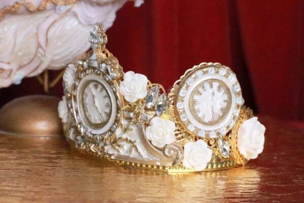 SOLD! 7786 Baroque Vintage Style Clocks Unusual Hand Painted Crown - Image 5
