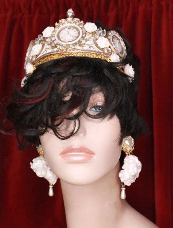 SOLD! 7786 Baroque Vintage Style Clocks Unusual Hand Painted Crown - Image 6