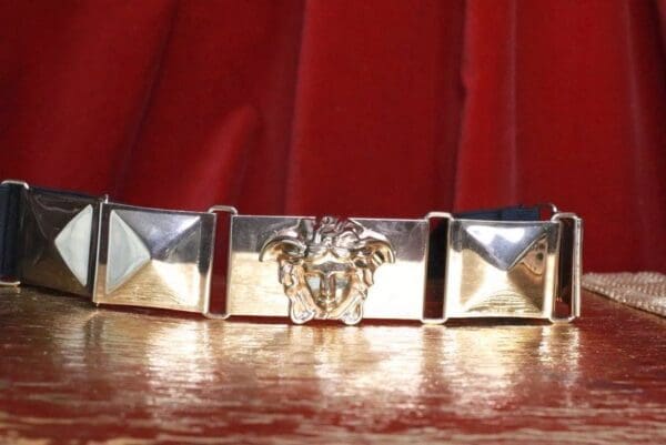 A close up of the front of a belt