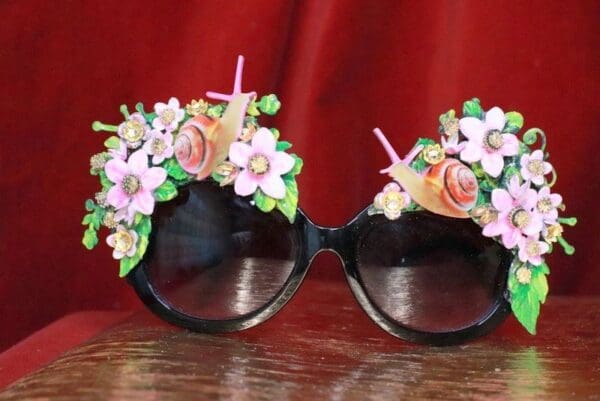 SOLD! 7842 Baroque Hand Painted Adorable 3D Effect Snails Flowers Embellished Sunglasses