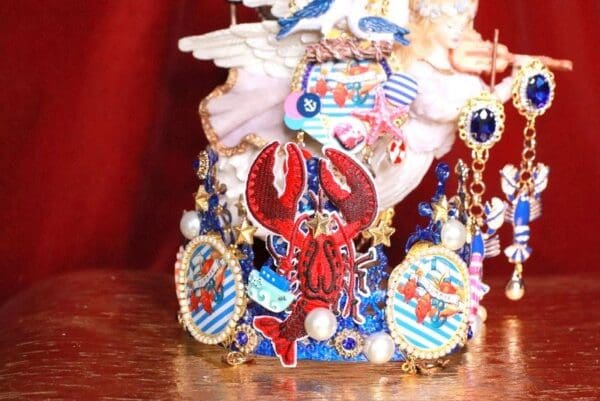 7957 Nautical Lobster Fish Applique Crystal Unusual Headband