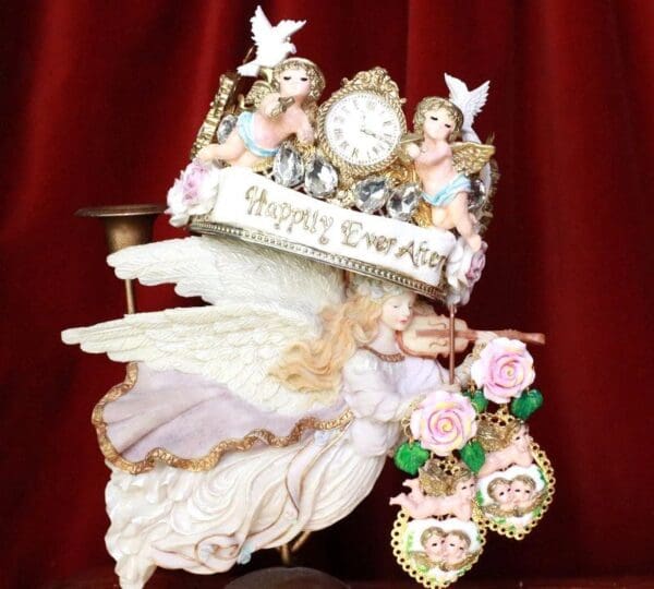 SOLD! 7969 Rococo Bridal Cherubs Angels Flower Doves Full Tall Crown Headband - Image 3