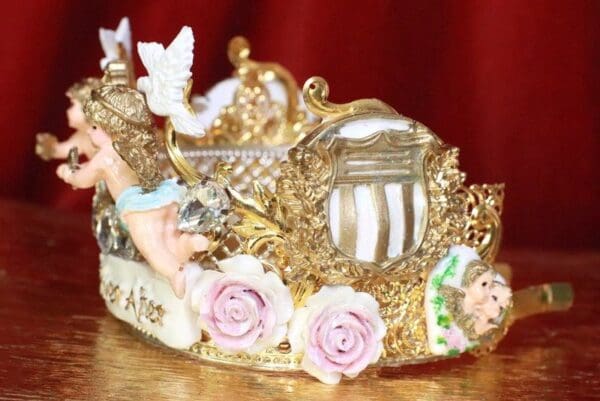 SOLD! 7969 Rococo Bridal Cherubs Angels Flower Doves Full Tall Crown Headband - Image 5