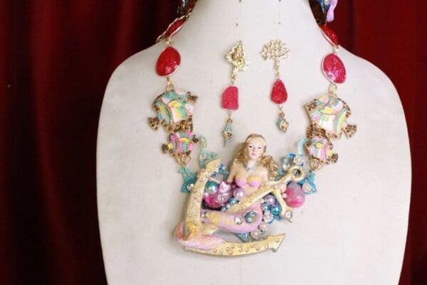 SOLD! 8050 Set Of Nautical Mermaid Fish Genuine Amber Necklace+ Earrings - Image 2