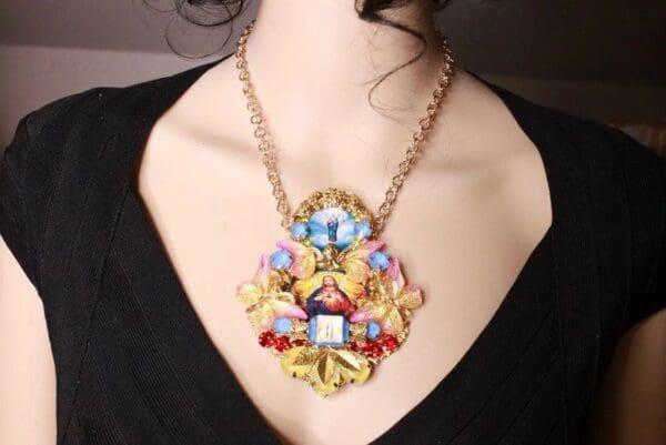 8165 Set Of Jesus Lord Butterfly Pendant Necklace+ Earrings - Image 2