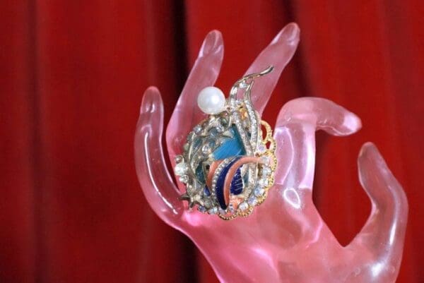 8274 Baroque Art Jewelry Nautical Genuine Agate Ocean Fish Cocktail Adjustable Ring - Image 3