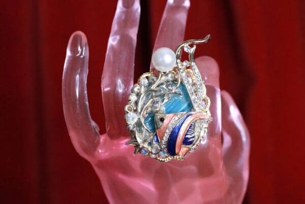 8274 Baroque Art Jewelry Nautical Genuine Agate Ocean Fish Cocktail Adjustable Ring