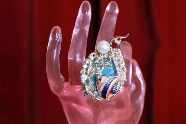 8274 Baroque Art Jewelry Nautical Genuine Agate Ocean Fish Cocktail Adjustable Ring - Image 4