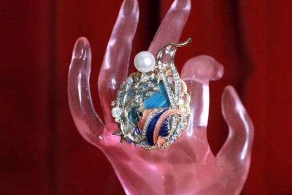 8274 Baroque Art Jewelry Nautical Genuine Agate Ocean Fish Cocktail Adjustable Ring - Image 5