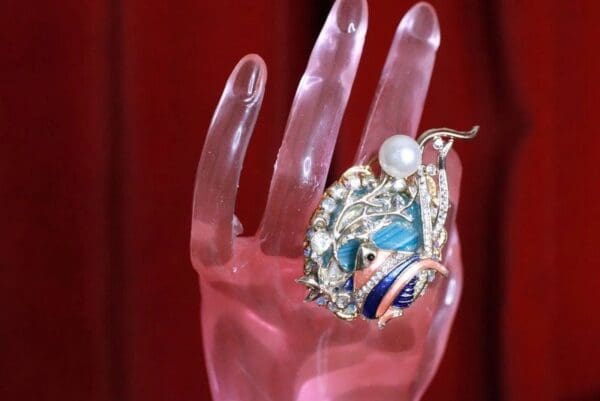 8274 Baroque Art Jewelry Nautical Genuine Agate Ocean Fish Cocktail Adjustable Ring - Image 6