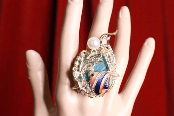 8274 Baroque Art Jewelry Nautical Genuine Agate Ocean Fish Cocktail Adjustable Ring - Image 7