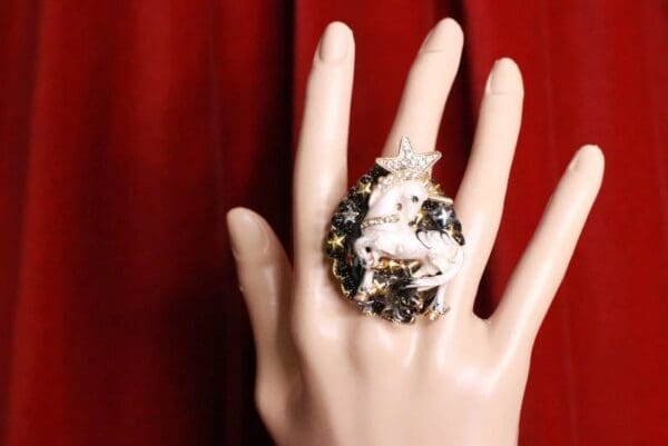 SOLD! 8281 Genuine Huge Agate Unicorn Cocktail Adjustable Ring - Image 5