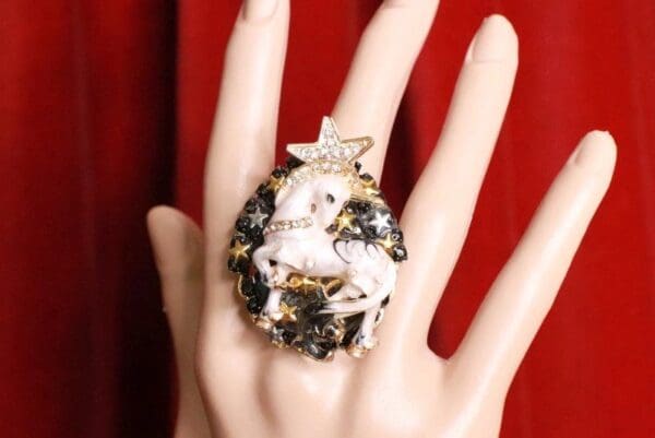 SOLD! 8281 Genuine Huge Agate Unicorn Cocktail Adjustable Ring - Image 6