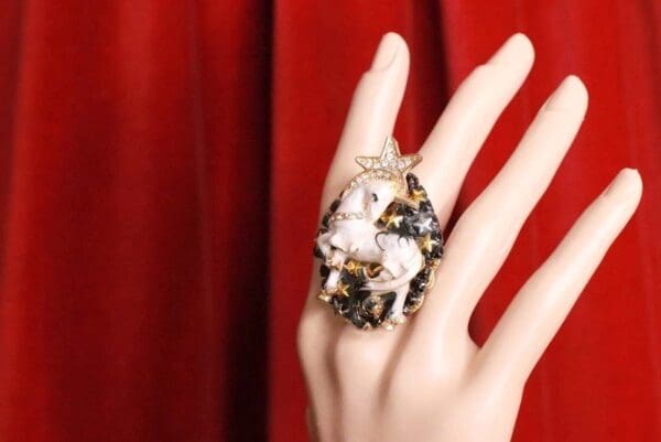 SOLD! 8281 Genuine Huge Agate Unicorn Cocktail Adjustable Ring - Image 7