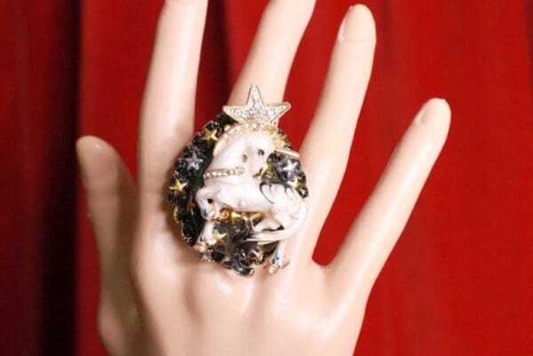 SOLD! 8281 Genuine Huge Agate Unicorn Cocktail Adjustable Ring - Image 8