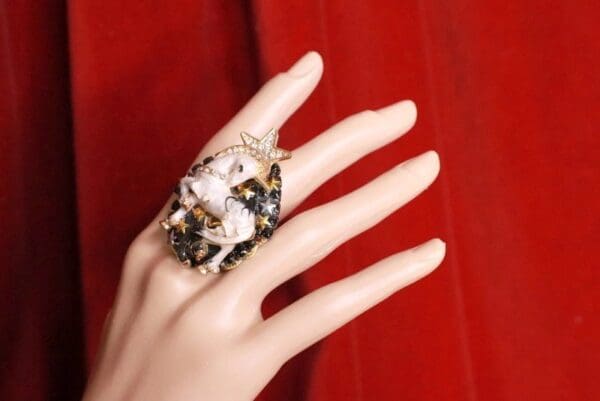 SOLD! 8281 Genuine Huge Agate Unicorn Cocktail Adjustable Ring - Image 9