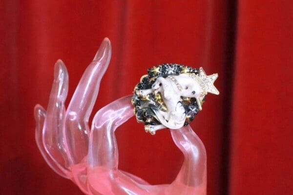 SOLD! 8281 Genuine Huge Agate Unicorn Cocktail Adjustable Ring - Image 10