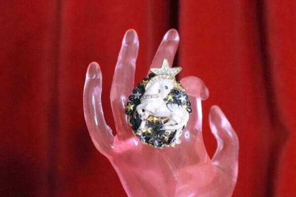 SOLD! 8281 Genuine Huge Agate Unicorn Cocktail Adjustable Ring - Image 2