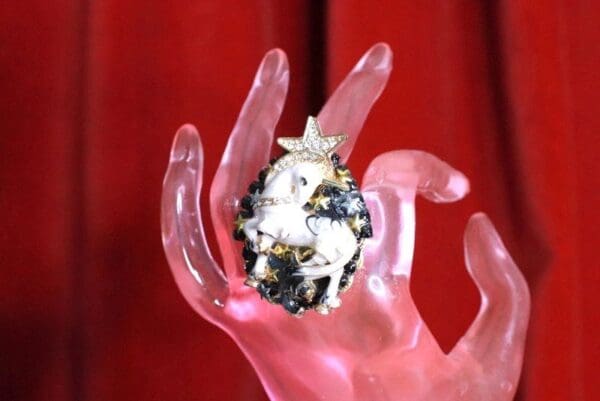SOLD! 8281 Genuine Huge Agate Unicorn Cocktail Adjustable Ring - Image 4