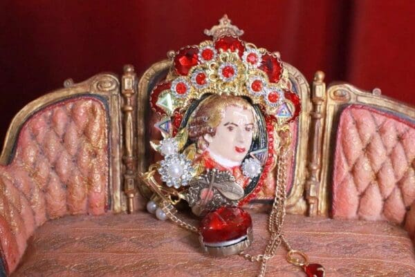 A close up of a doll on top of a table